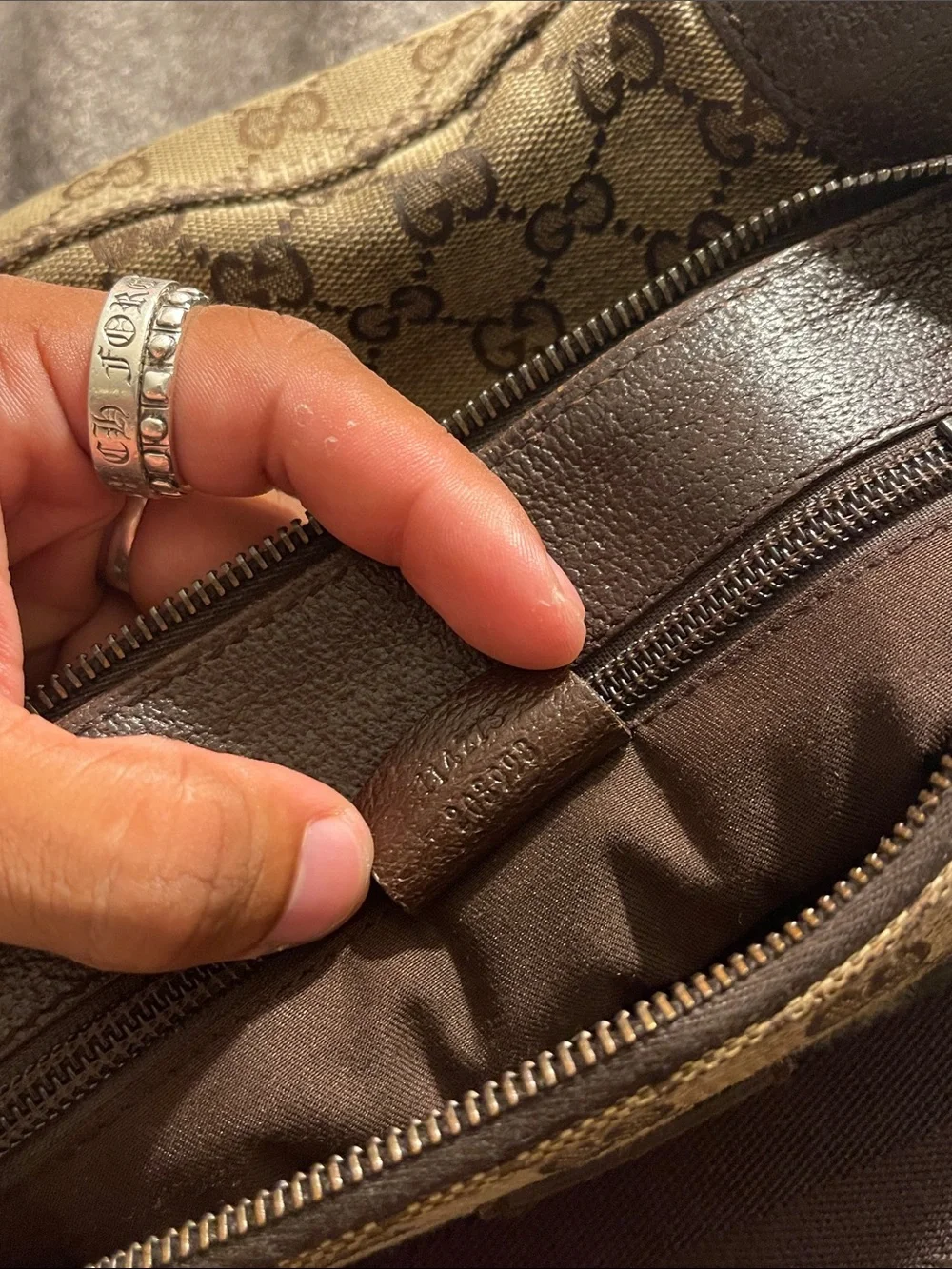 Gucci Beige/Tan GG Canvas Messenger Bag with Brown Leather Trim